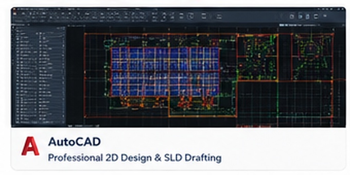 AI-generated realistic illustrative AutoCAD-style solar drafting interface